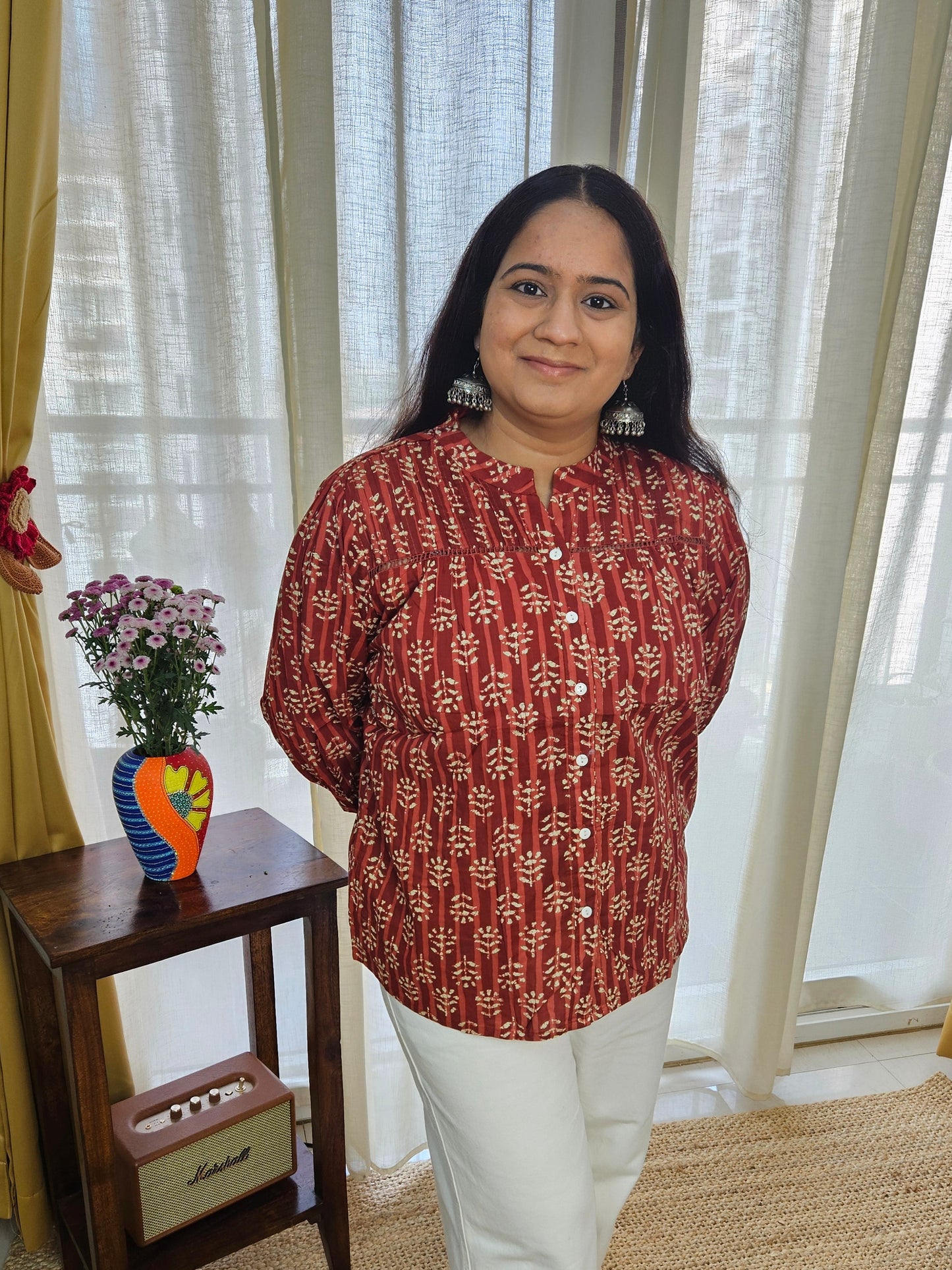 Hand block printed Red short top