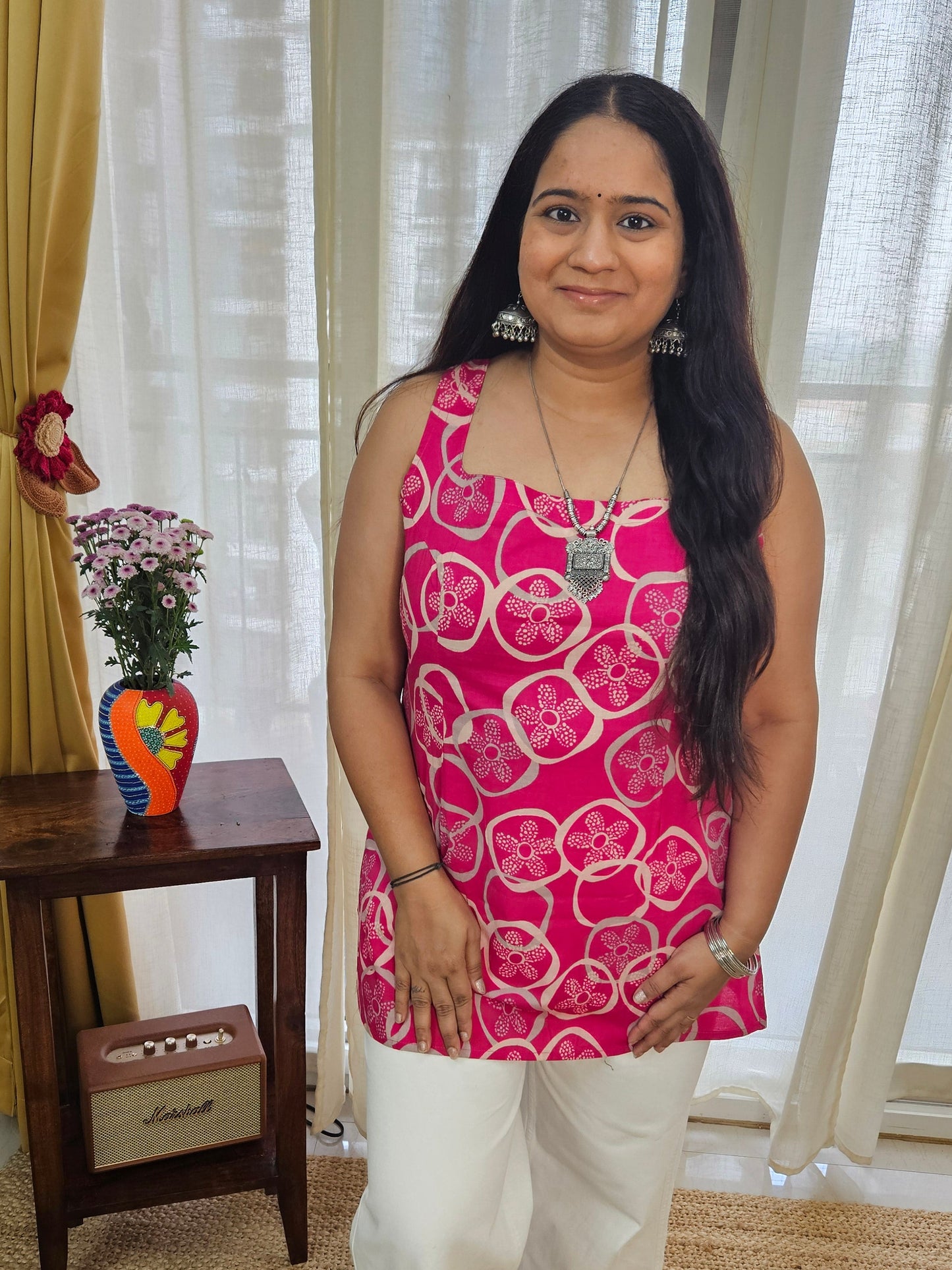 Sanganeri Print Starp Pink kurti