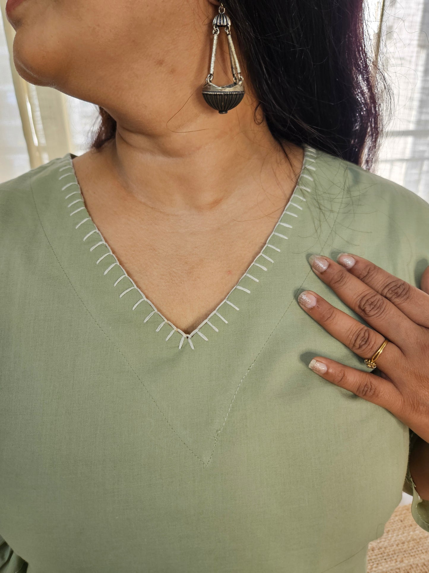 Hand Embroidered Pastel Green Kurta Set
