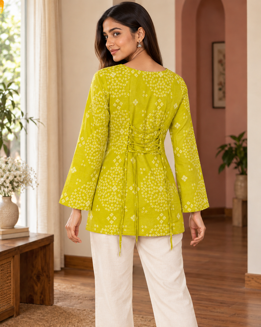 Zoya Chartreuse Bandhani Kurti