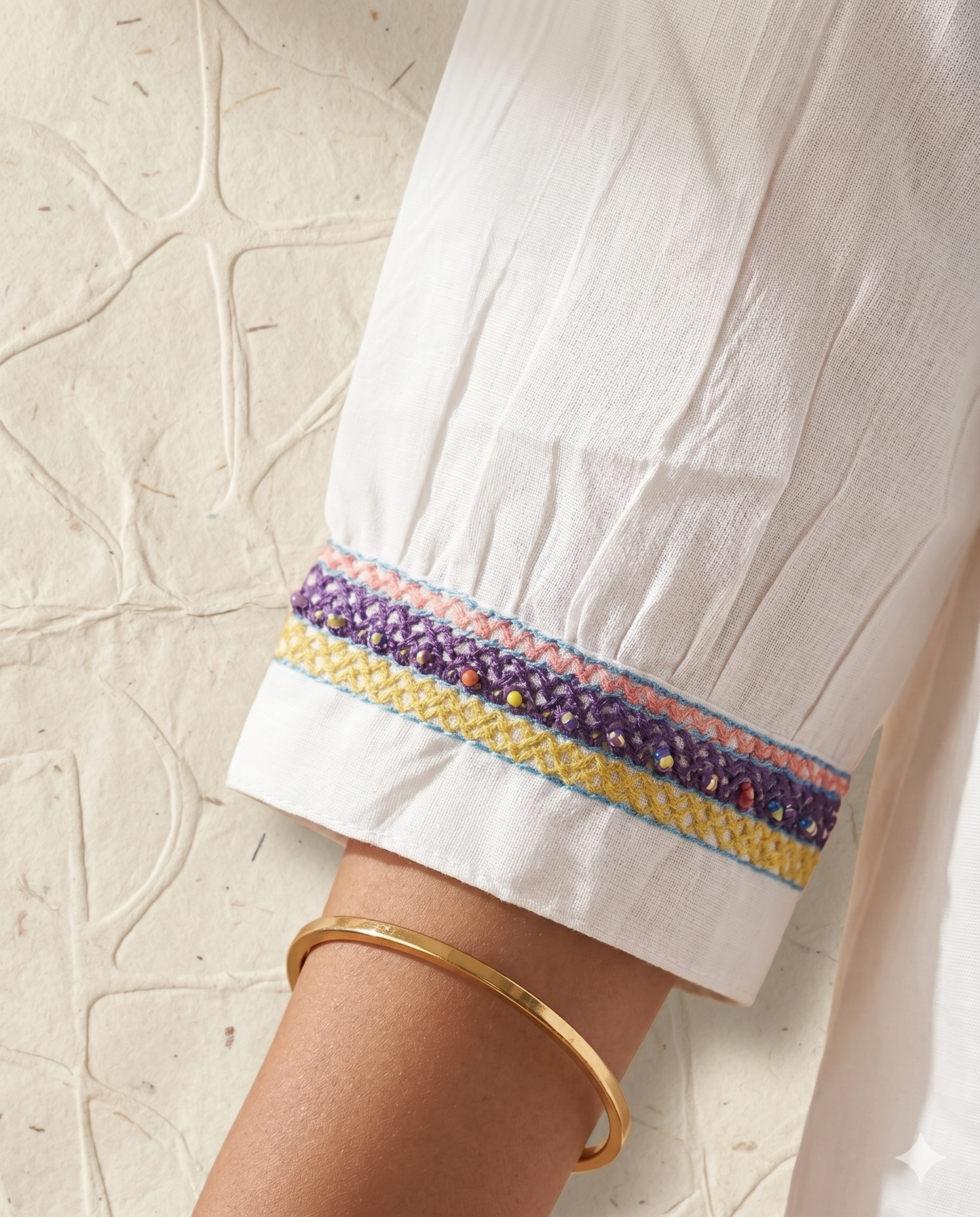 White Co-ord Set with Multi-Color Embroidery