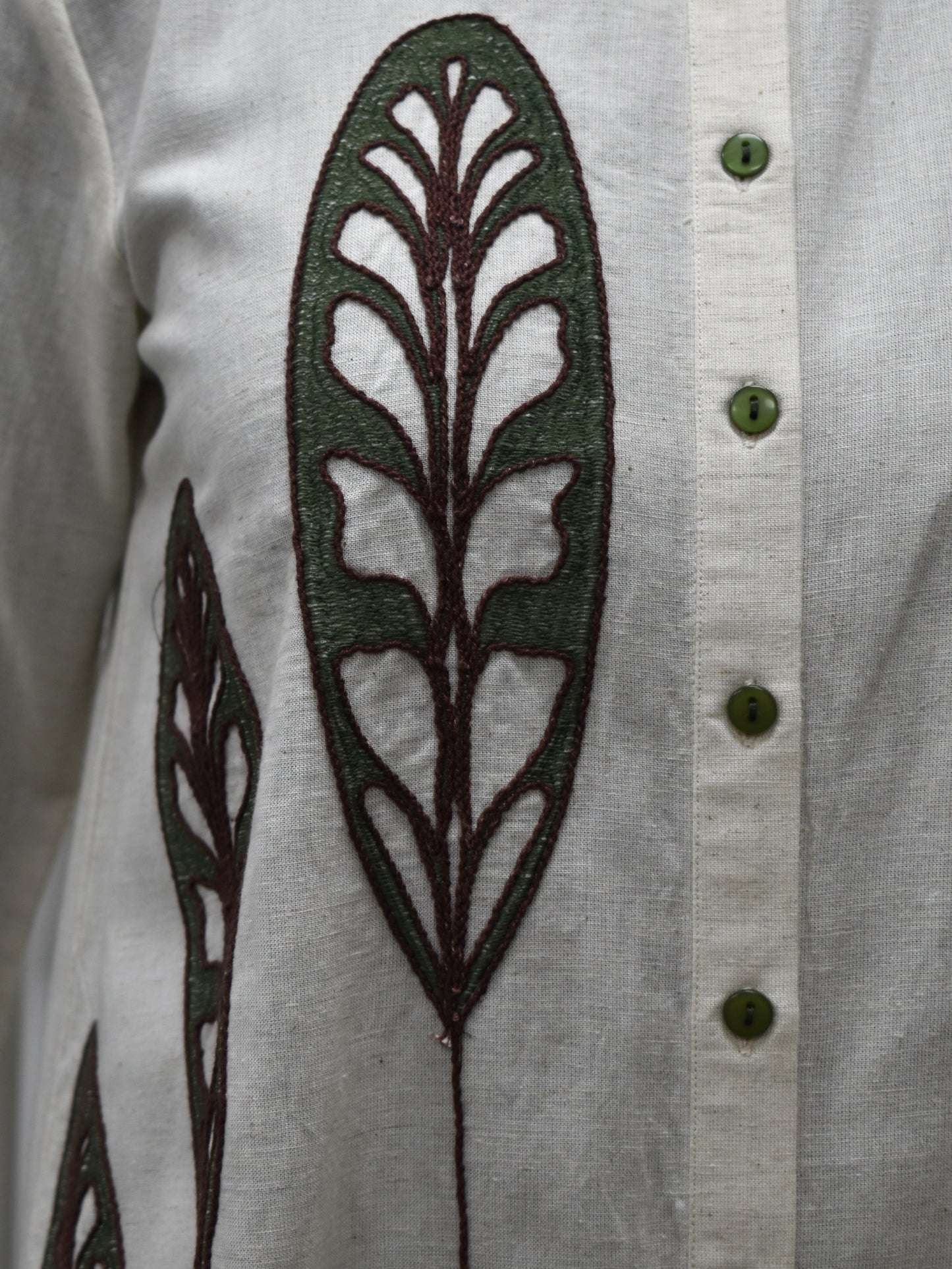 Leaf Motif Shirt & Olive Green Trouser Set