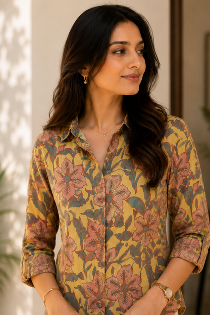 Heritage Floral Print Shirt – Ochre & Rose