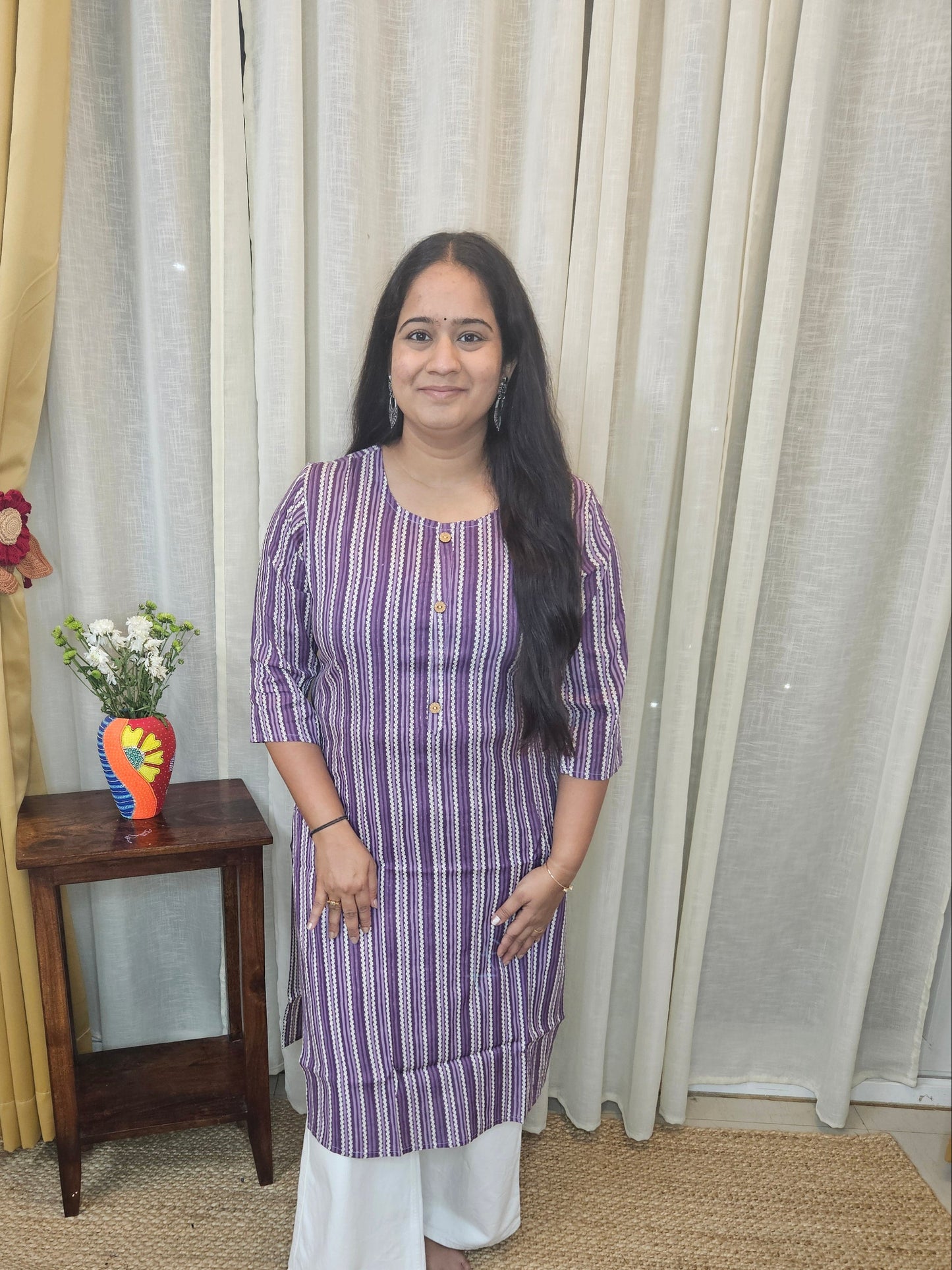 Purple Stripe printed cotton Long kurti