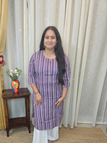 Purple Stripe printed cotton Long kurti