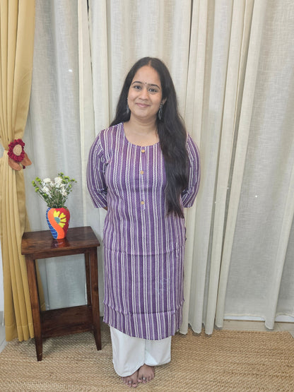 Purple Stripe printed cotton Long kurti