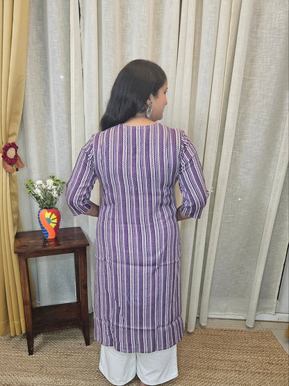 Purple Stripe printed cotton Long kurti