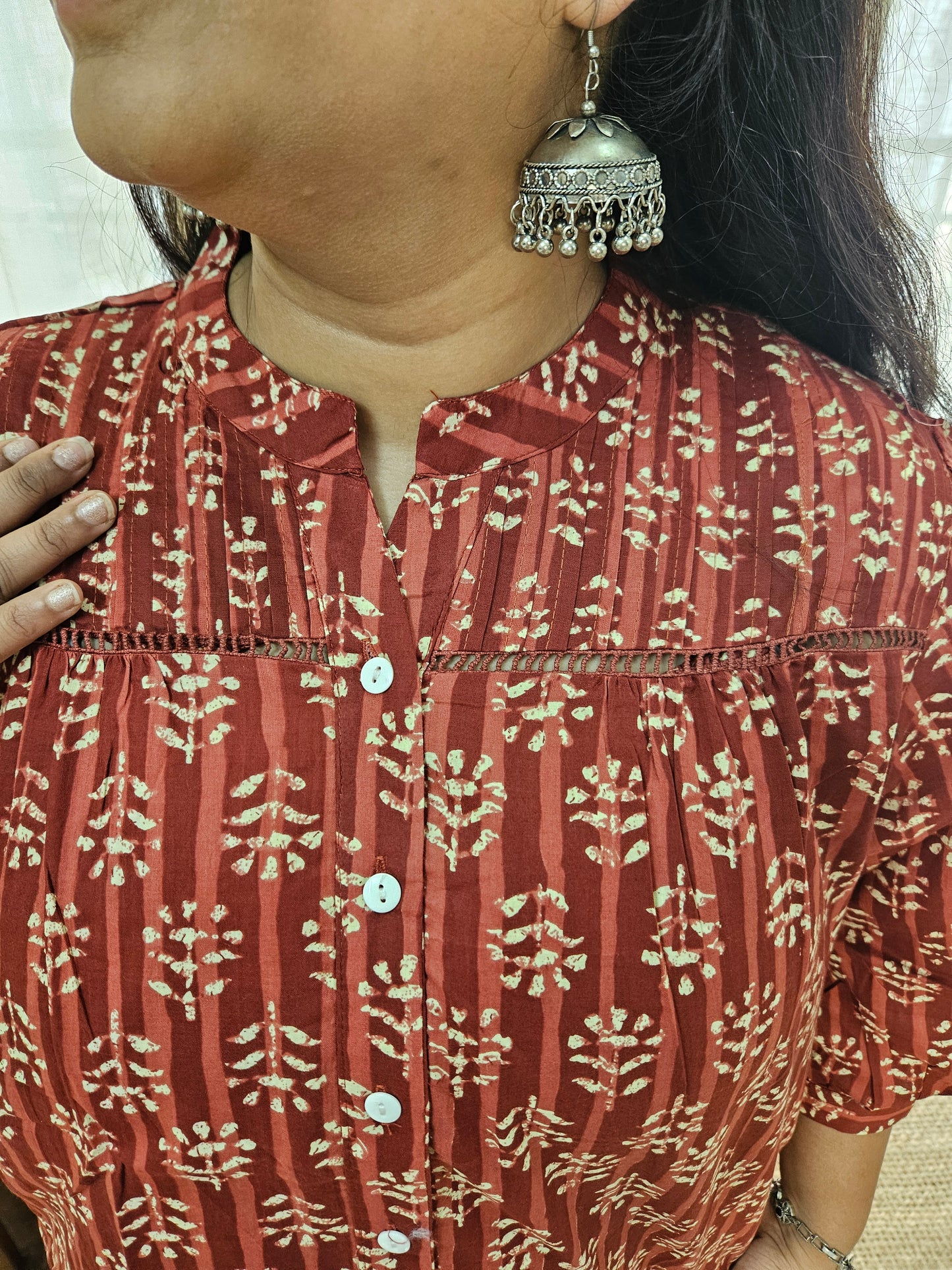 Hand block printed Red short top