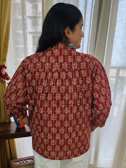 Hand block printed Red short top