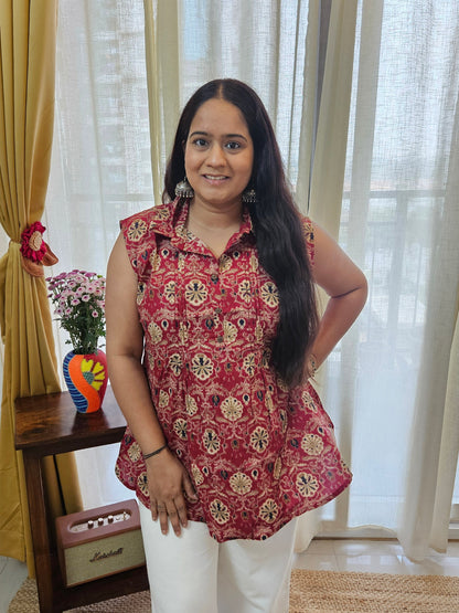 Printed Motif cotton sleeveless top