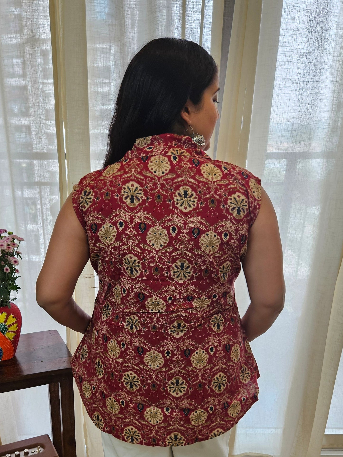 Printed Motif cotton sleeveless top
