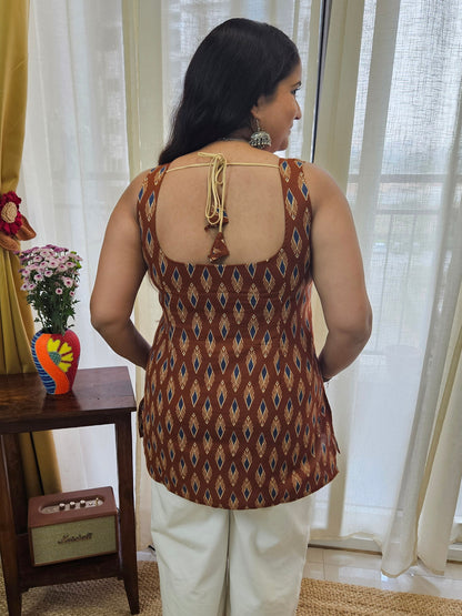Sanganeri Print Starp Brown kurti
