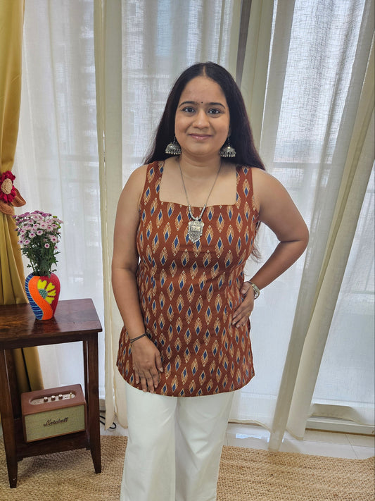 Sanganeri Print Starp Brown kurti