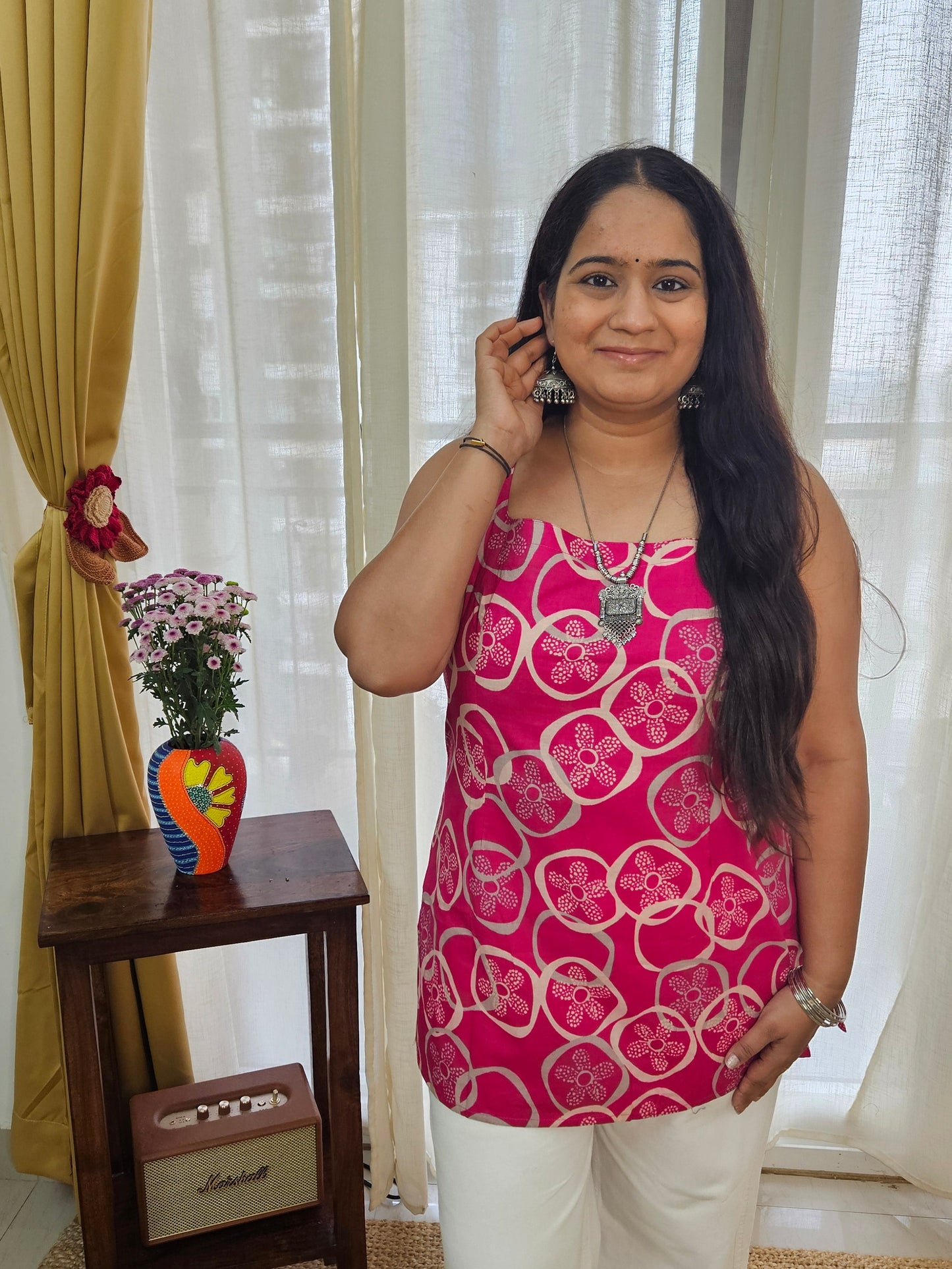 Sanganeri Print Starp Pink kurti
