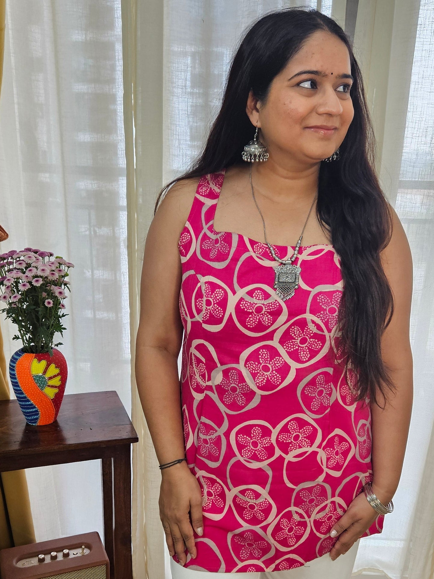 Sanganeri Print Starp Pink kurti