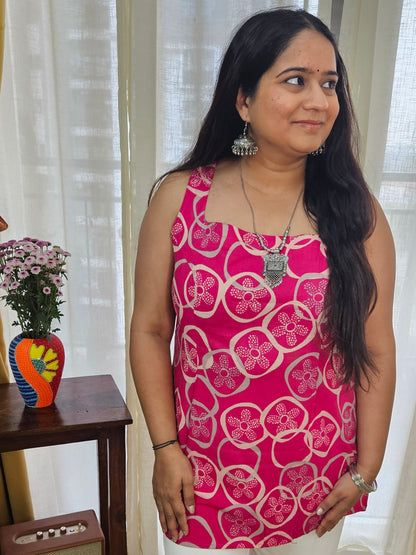 Sanganeri Print Starp Pink kurti