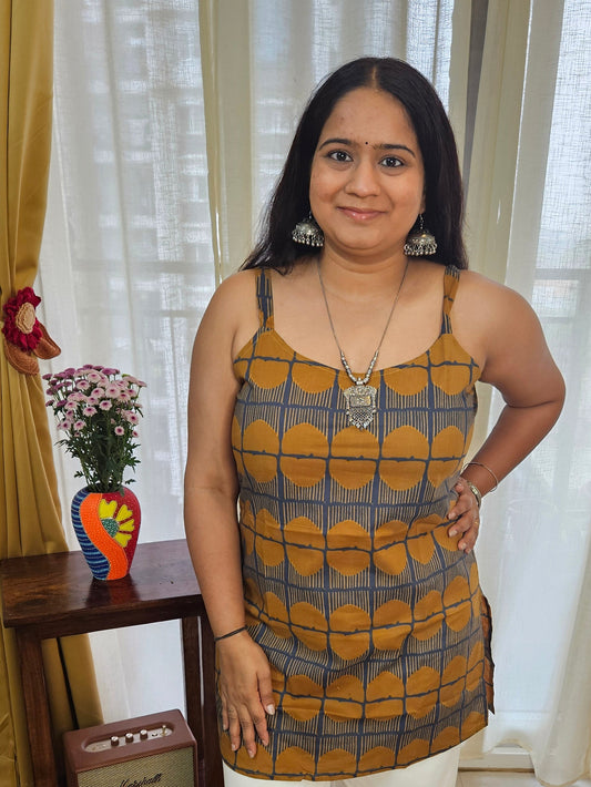 Handblock Print Starp Mustard kurti