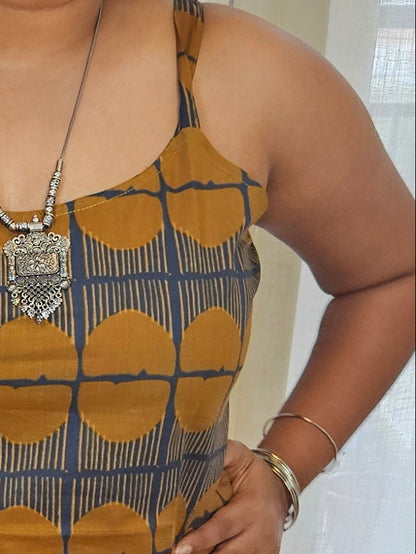 Handblock Print Starp Mustard kurti