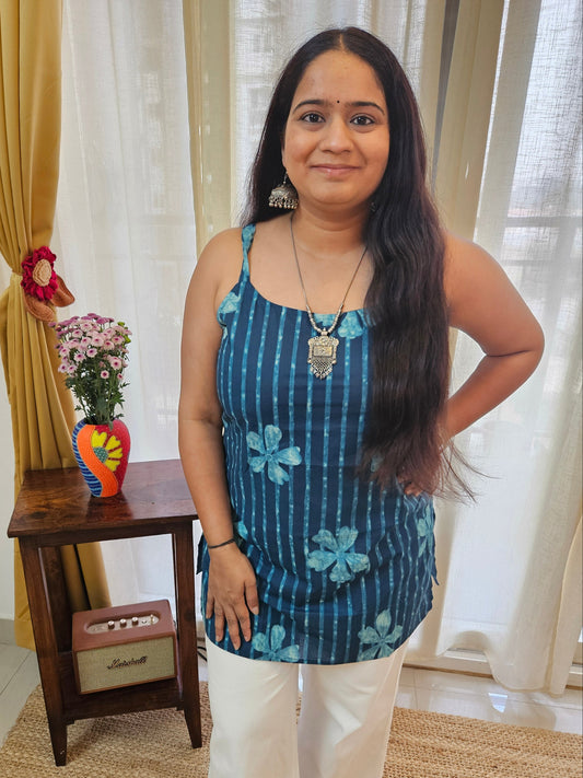 Handblock Print Starp Blue kurti