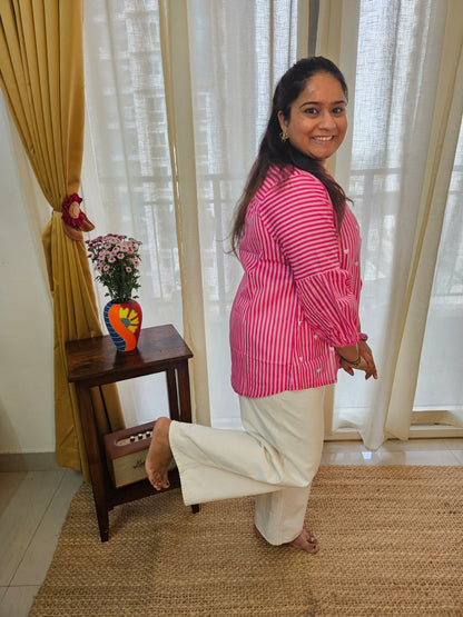 Pink Striped Shirt with White Hearts