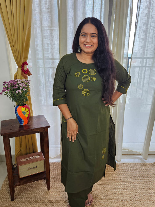 Green Applique Hand Block Kurta Set