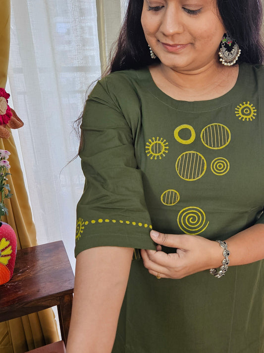 Green Applique Hand Block Kurta Set