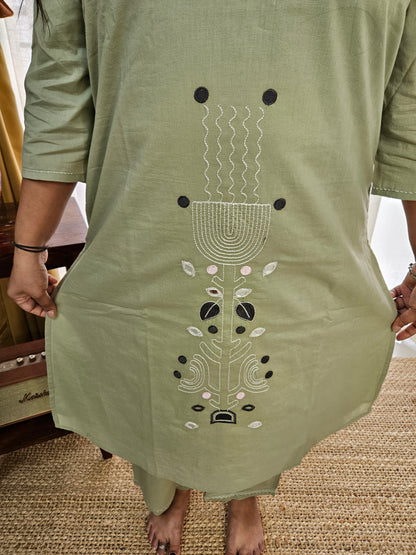 Hand Embroidered Pastel Green Kurta Set