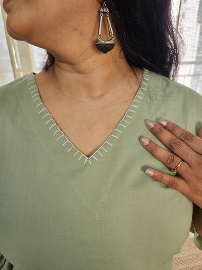 Hand Embroidered Pastel Green Kurta Set