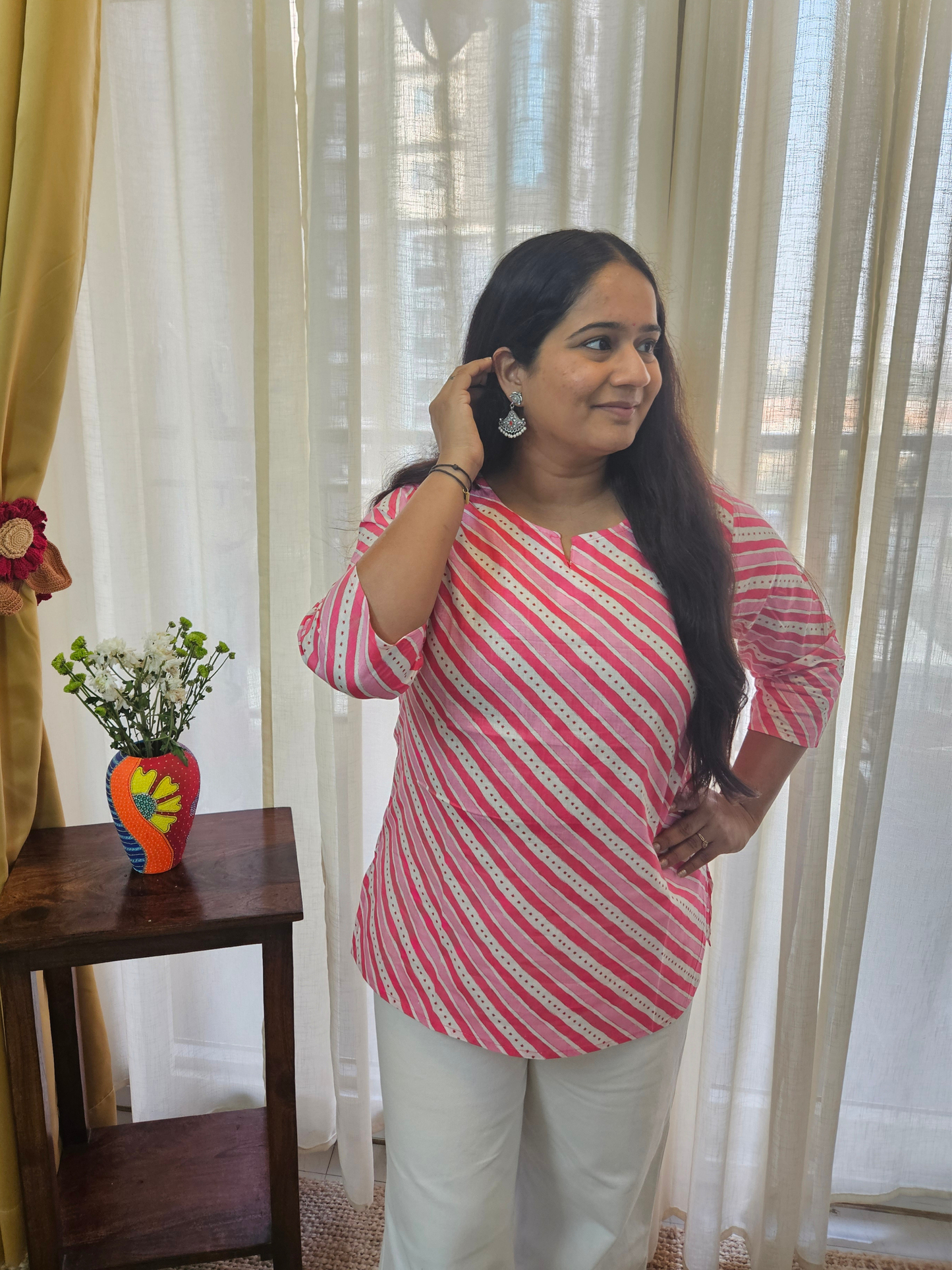 Lehariya Print Cotton Short Kurti