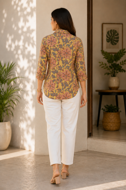 Heritage Floral Print Shirt – Ochre & Rose