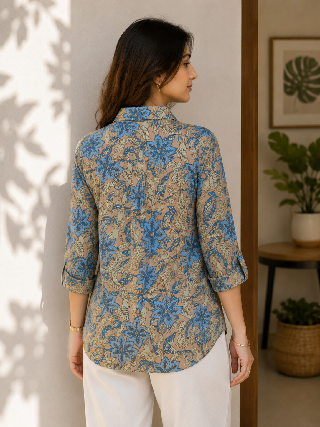 Heritage Botanical Print Shirt – Cerulean & Sand