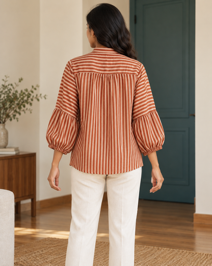 Aarohi Rust Striped Shirt