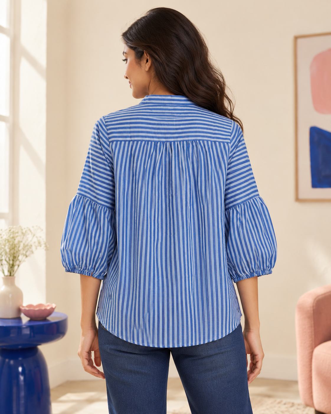 Myra Heart Print Striped Shirt