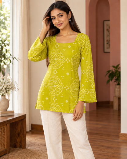 Zoya Chartreuse Bandhani Kurti