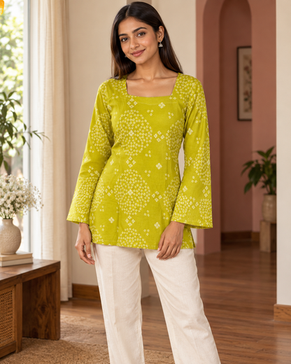 Zoya Chartreuse Bandhani Kurti