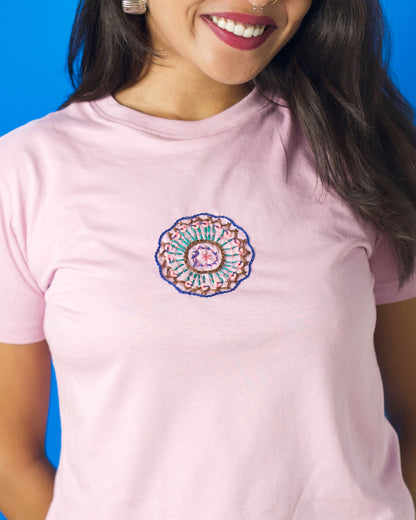 Pink Hand Embroidered Office Wear Crop Top