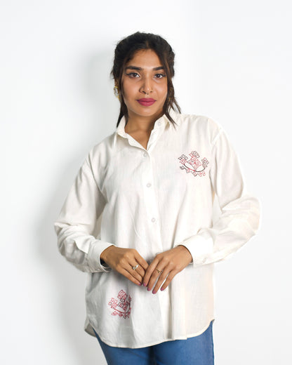 Toda Hand Embroidery White Linen Shirt