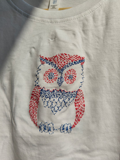Crop Embroided White T-Shirt (Owl)