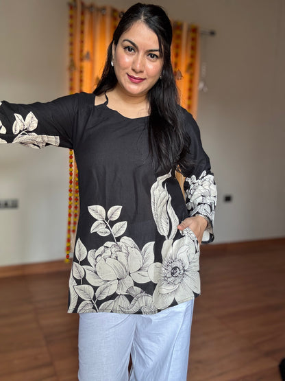 Tara Floral Print Corset-Back Kurti