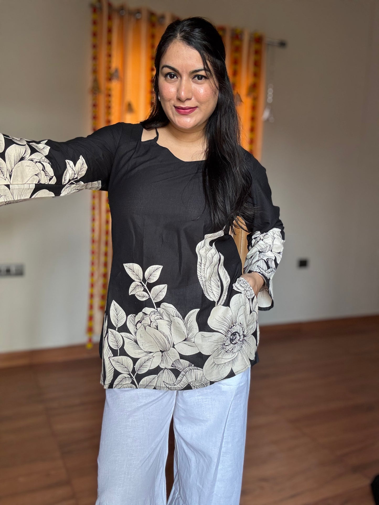 Tara Floral Print Corset-Back Kurti