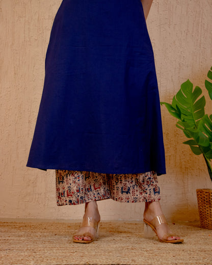 Maru Blue A-Line Kurta with Ajrakh Print Pant