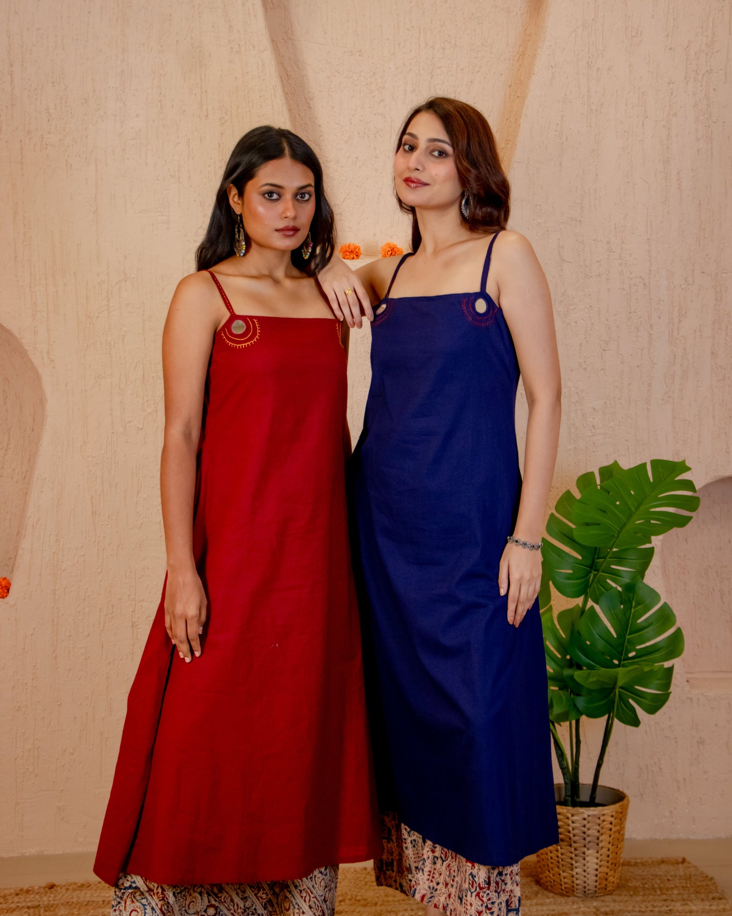 Maru Blue A-Line Kurta with Ajrakh Print Pant