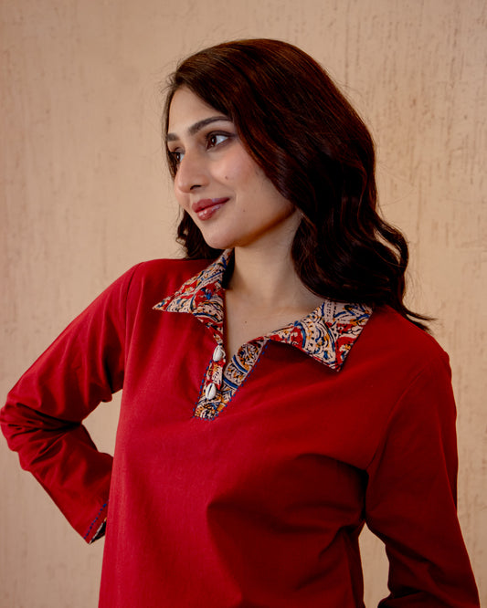 Kalamkari Brick Cotton Co-ord Set