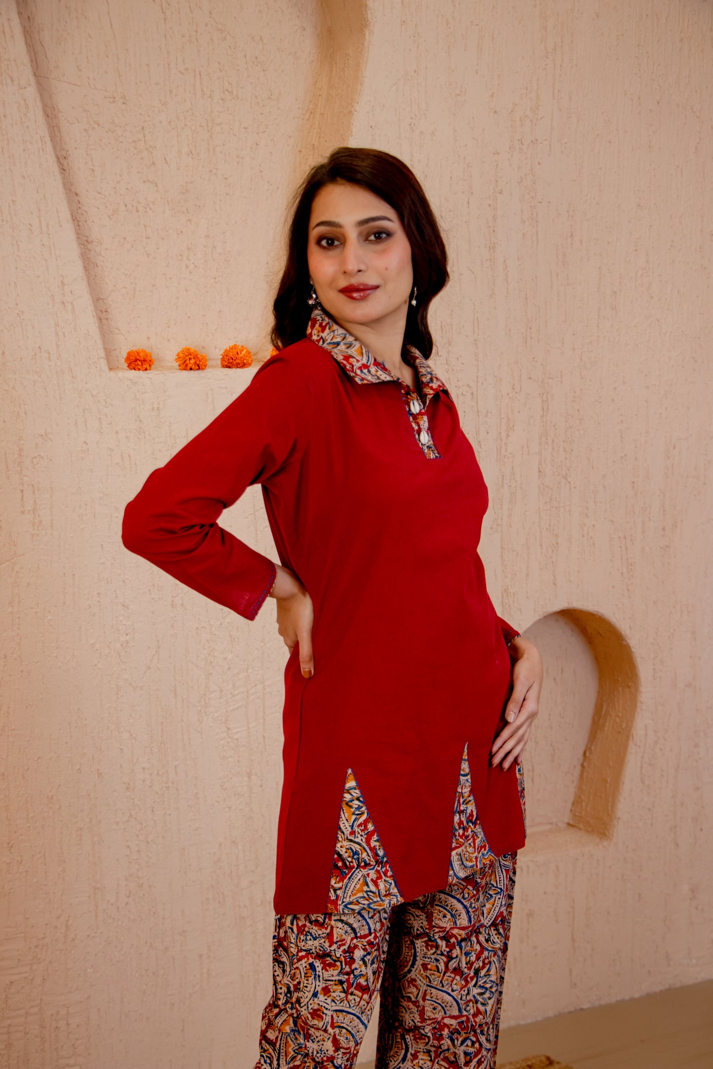 Kalamkari Brick Cotton Co-ord Set