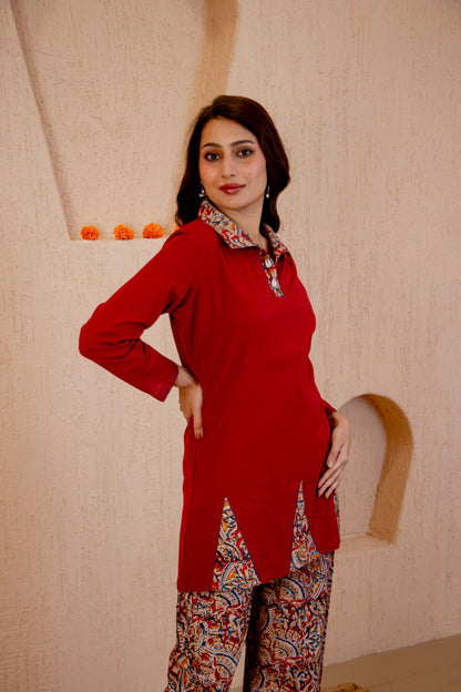 Kalamkari Brick Cotton Co-ord Set