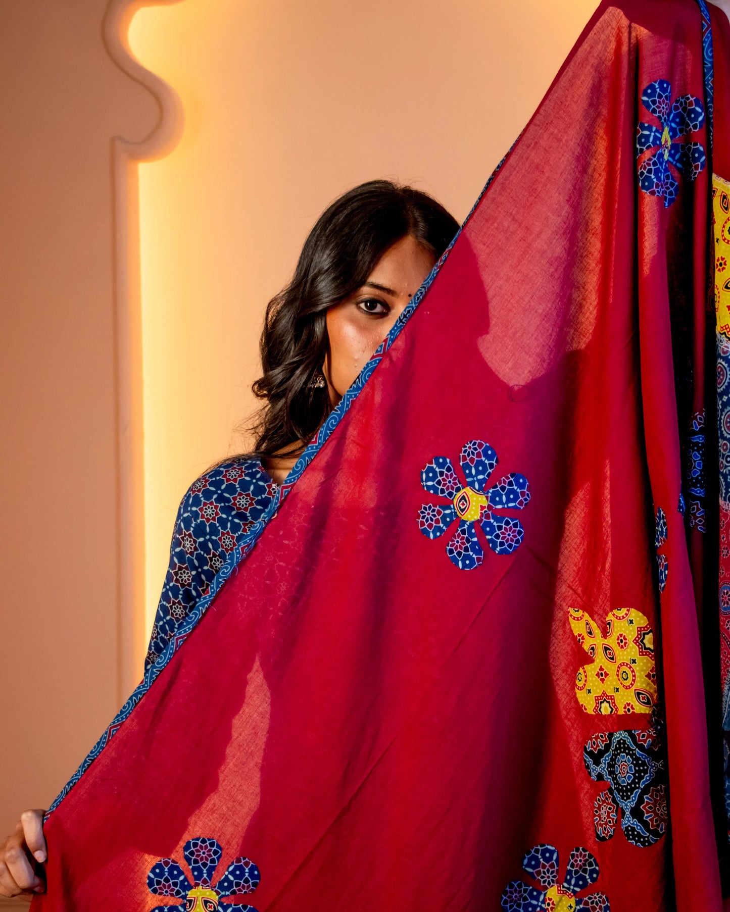 Miras - The Indigo & Crimson Kurti Set with Applique Dupatta