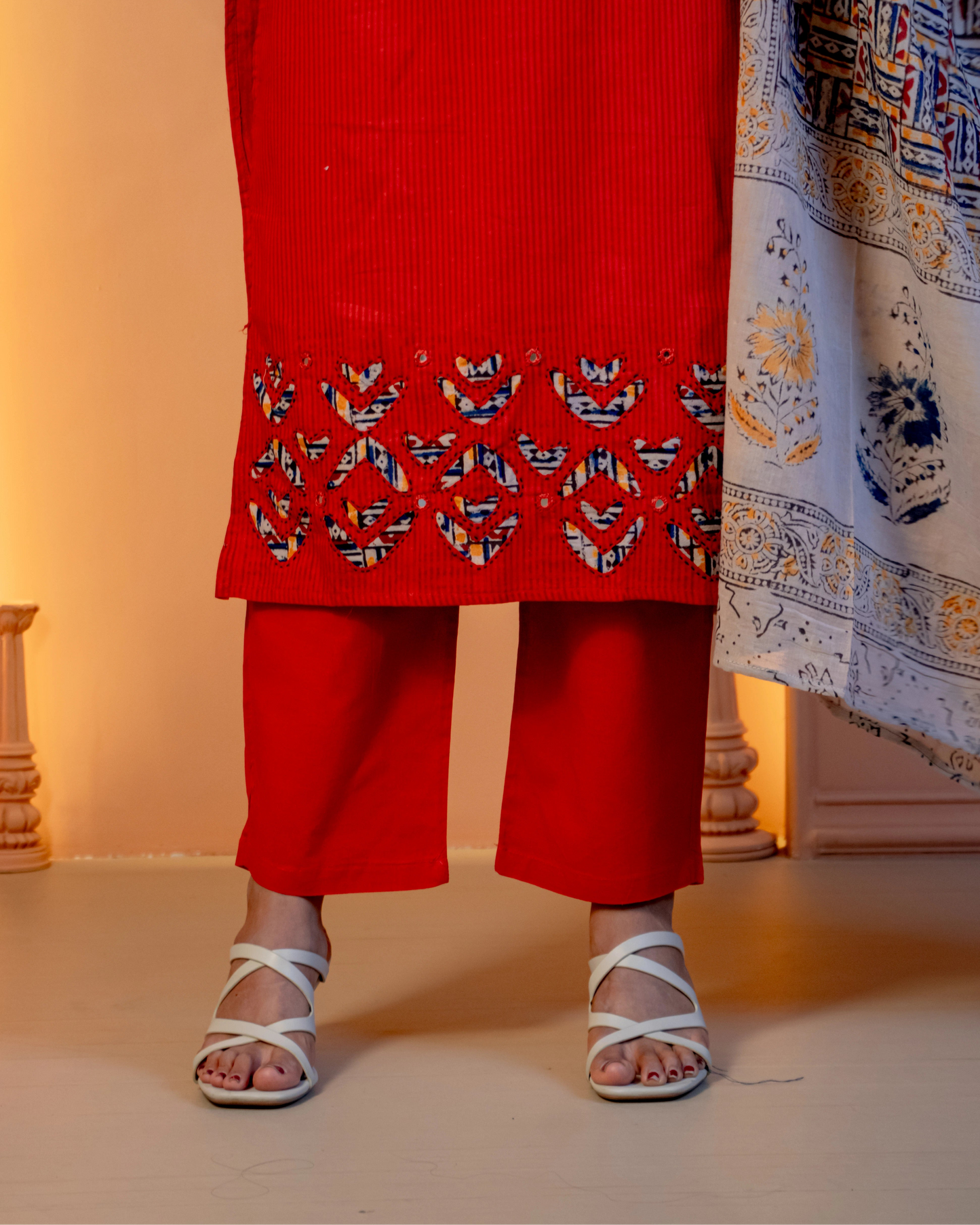 Miras - Crimson Kurti Set Hand block dupatta