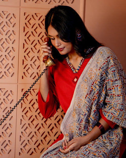 Miras - Crimson Kurti Set Hand block dupatta