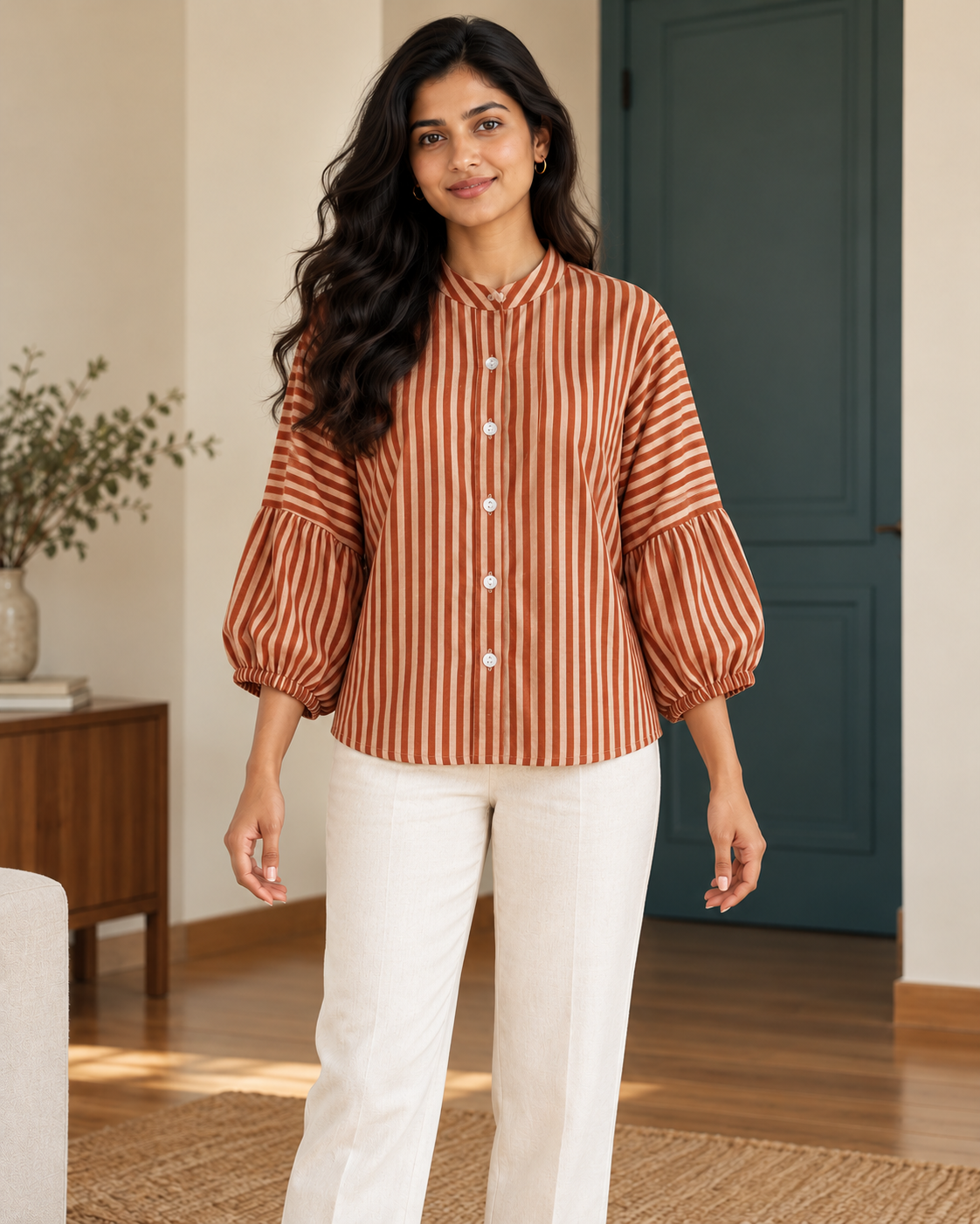 Aarohi Rust Striped Shirt