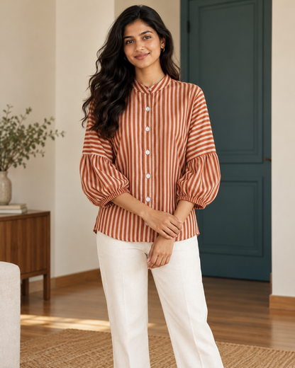 Aarohi Rust Striped Shirt